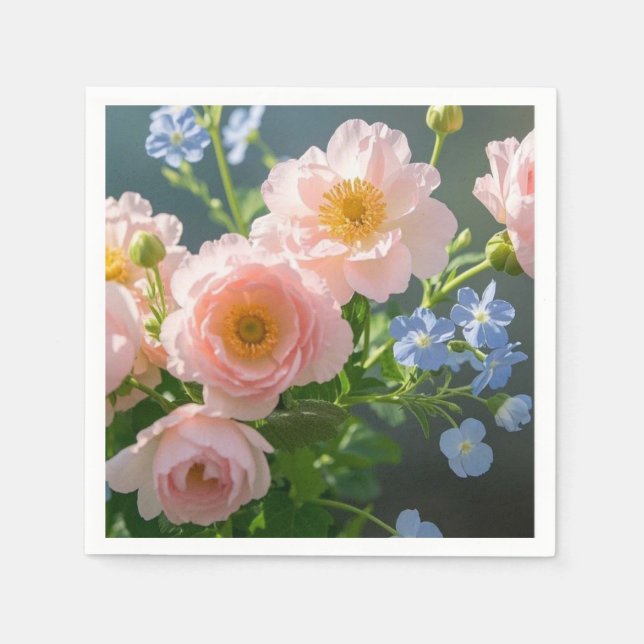 Rosa Blaue delikate Blume Serviette (Vorderseite)