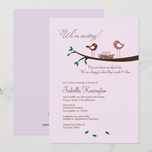 Rosa & blaue Eier Twins Kinderdusche Einladung (Vorne/Hinten)