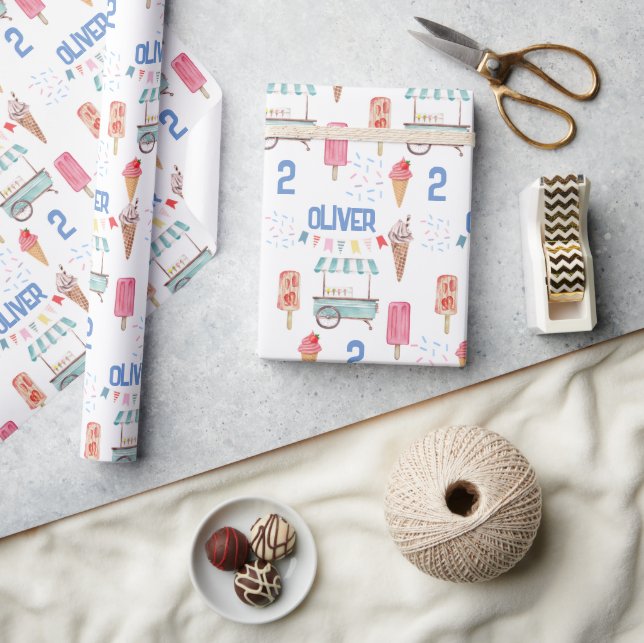 Rosa Blaue Eiscreme Geschenkpapier (Kunsthandwerk)