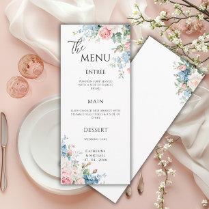 Rosa & Blaue Elegante Hochzeit Menükarte