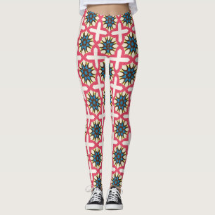 Rosa blaue florale Gitter geometrische Muster Leggings