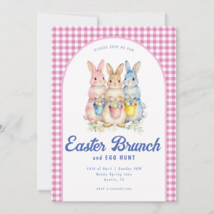 Rosa blaue florale Hase-Wasserfarbe-Gingham-Ostern Einladung
