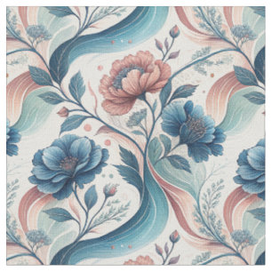 Rosa & Blaue Florale Schwünge Botanisches Muster K Stoff