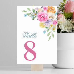 Rosa & Blaue Florale Sommerblüten-Tisch 8 Hochzeit Tischnummer
