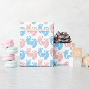 Rosa blaue Fußabdrücke Doula-Geschenk Baby Shower  Geschenkpapier
