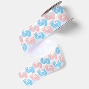 Rosa blaue Fußabdrücke gestreifte Babyparty  Satinband
