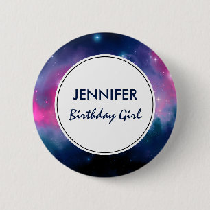 Rosa & blaue Galaxie Nebula & Stars Abstrakt Button
