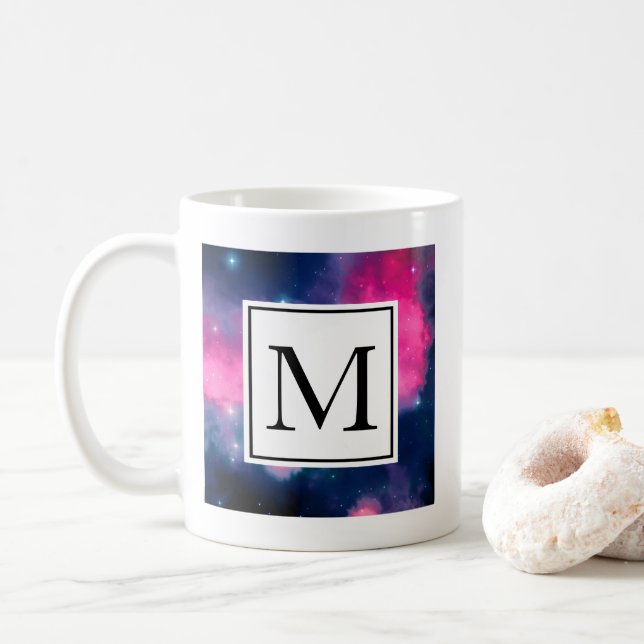 Rosa & blaue Galaxie Nebula & Stars Abstrakt Kaffeetasse (Mit Donut)