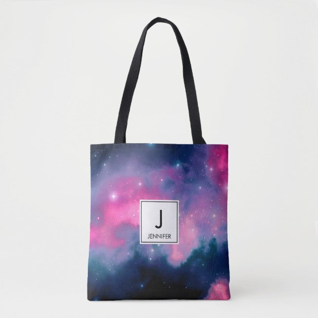 Rosa & blaue Galaxie Nebula & Stars Abstrakt Tasche (Vorderseite)