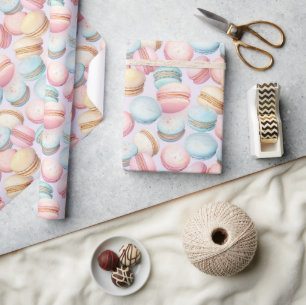 Rosa Blaue Gelbe Macarons Geburtstag Geschenkpapier
