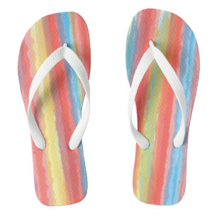 Rosa blaue gelbe Wasserfarbe Vertikale Streifen Flip Flops