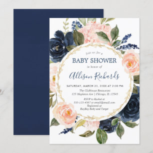 Rosa blaue goldene, elegante Babydusche Einladung