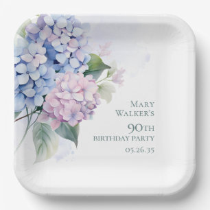 Rosa Blaue Hortensien 90. Geburtstag Pappteller