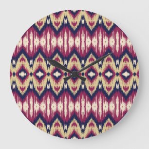Rosa blaue ikat Chevron, ethnisch. Große Wanduhr