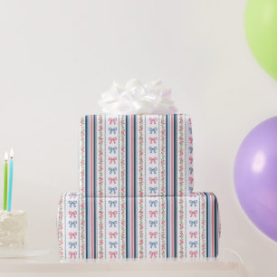 Rosa blaue kokette Schleife Braut Baby Shower Gebu Geschenkpapier