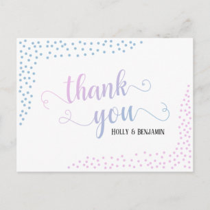 Rosa blaue Konfetti-Typografie Baby Danke Postkarte