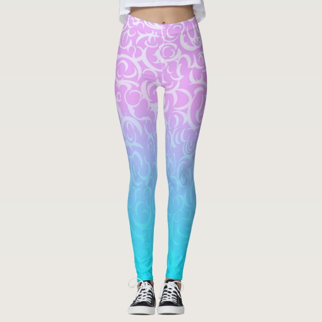 Rosa blaue Kurven Leggings (Vorderseite)