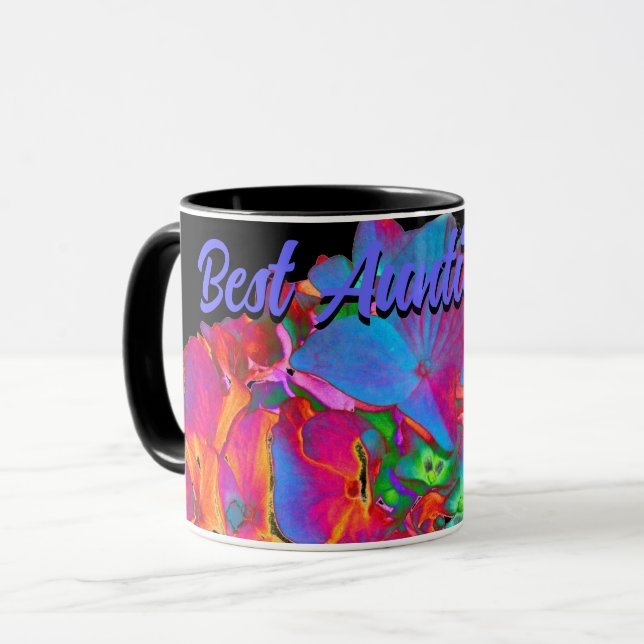 Rosa blaue lila blumenfarbene Blüte Tasse (Vorderseite Links)