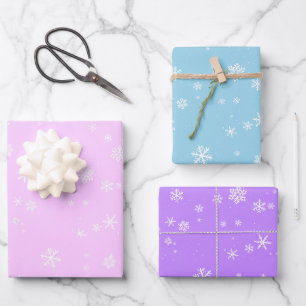 Rosa Blaue Lila Schneeflocken Weihnachtsfeiertage Geschenkpapier Set