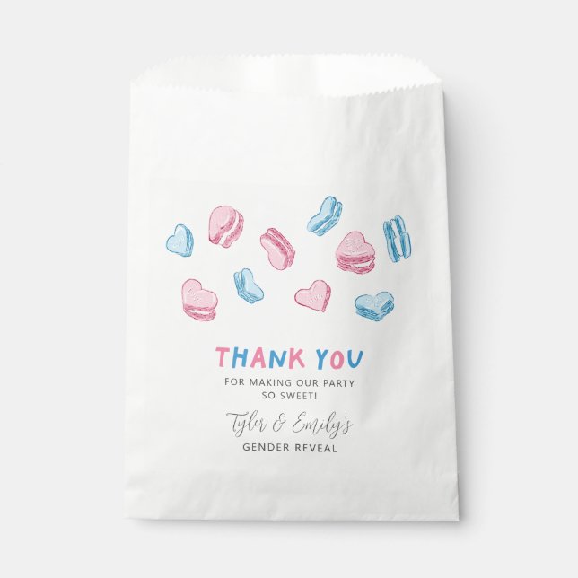 Rosa blaue Macarons Gender Reveal Party Geschenktütchen (Vorderseite)