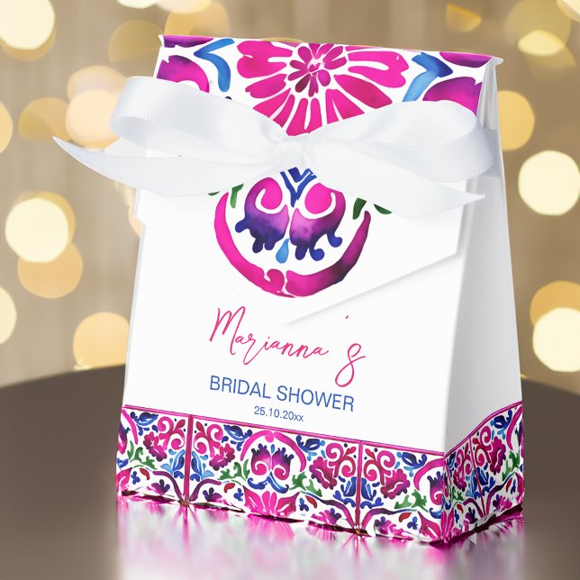Rosa blaue mexikanische Fliesen Brautparty Geschenkschachtel (Mexican Talavera tiles pink and blue Fiesta Mexicana themed bridal shower favor gift box)