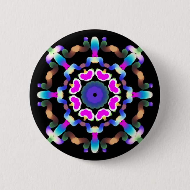 *~* Rosa blaue Neon Mandala auf schwarz Button (Vorderseite)