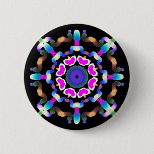 *~* Rosa blaue Neon Mandala auf schwarz Button