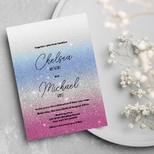 Rosa blaue Ober-Glitzer Hochzeit Einladung