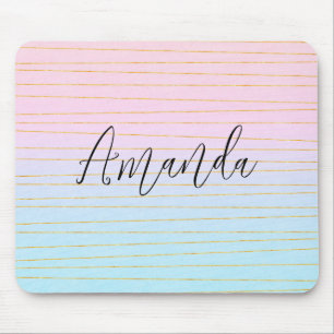 Rosa blaue Ombre mit dünnen goldenen Linien Mousepad
