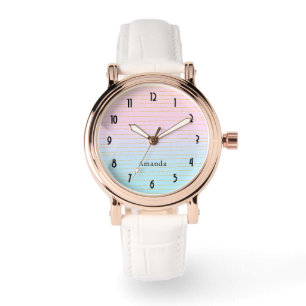 Rosa blaue Pastellfarben Gradient mit goldenen Lin Armbanduhr