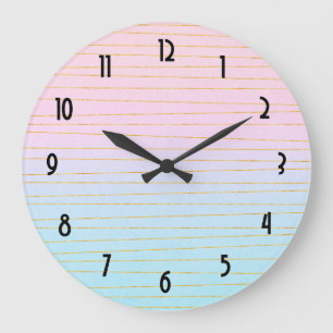 Rosa blaue Pastellfarben Gradient mit goldenen Lin Große Wanduhr