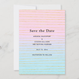 Rosa blaue Pastellfarben Gradient mit goldenen Lin Save The Date