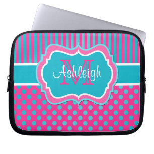 Rosa blaue Polka-Punkte gestreift Laptop-Sieb Laptopschutzhülle