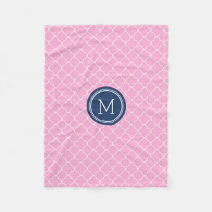 Rosa blaue Quatrefoil Muster-Monogramm-Decke Fleecedecke