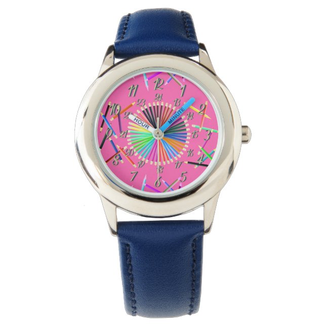 Rosa blaue Radüberwachung Armbanduhr (Vorderseite)