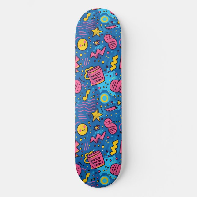 Rosa blaue Retro Y2K Schachbrett Design Skateboard (Vorderseite)