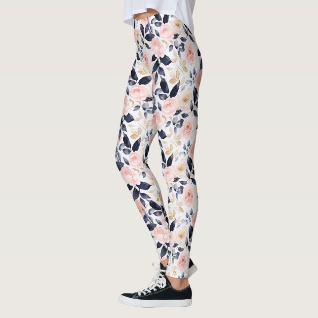 Rosa Blaue Schicke Blumen Leggings (Links)
