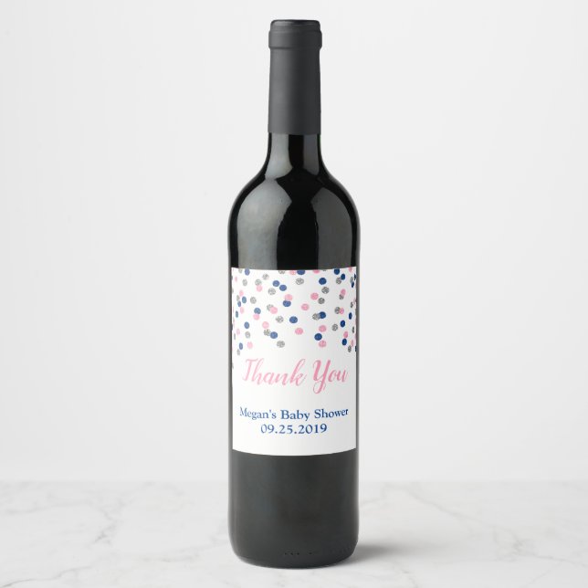 Rosa blaue Silberdosen Babydusche Flasche Etikett (Vorderseite)