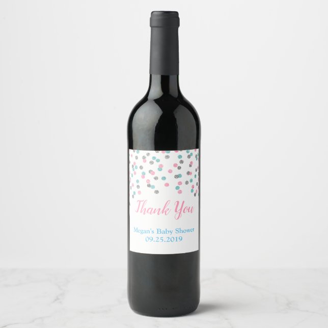 Rosa blaue Silberdosen Babydusche Flasche Etikett (Vorderseite)