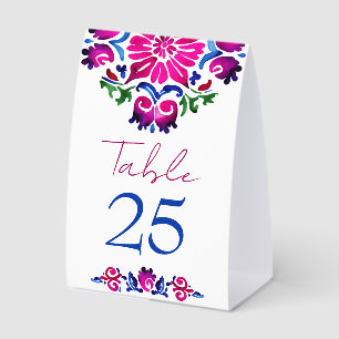 Rosa blaue spanische Talavera-Fliesen Hochzeit Tischaufsteller