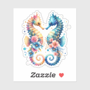 Rosa, blaue und goldene Küste Seepferd Strand Aufkleber