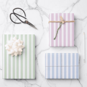 Rosa blaue und grüne Klinkenstreifen Geschenkpapier Set