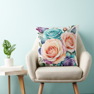 Rosa, blaue und lila Rose Kissen