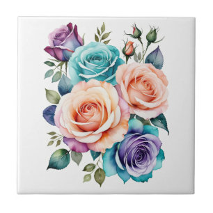 Rosa, blaue und violette Rosen Fliese