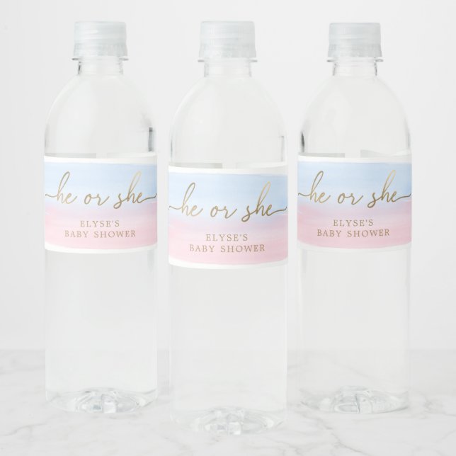 Rosa blaue Wasserfarbe Wasser Flasche Prägung Etik (Flaschen)