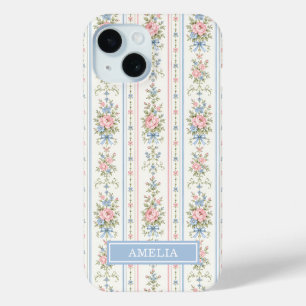 Rosa Blaue Wasserfarben Florale Gestreifte Case-Mate iPhone Hülle