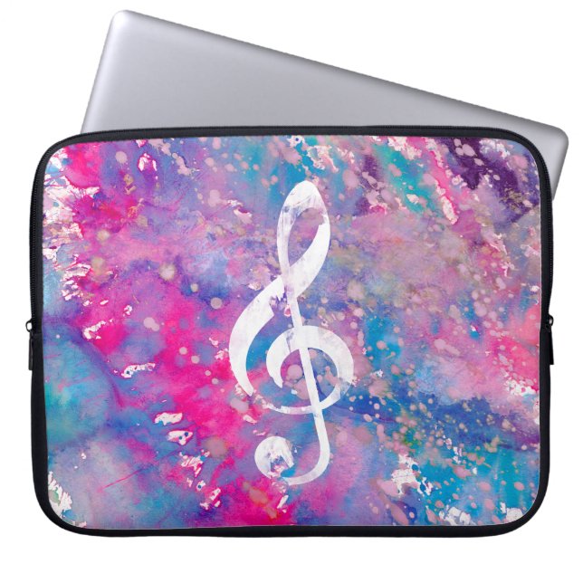 Rosa blaue Watercolor-Farben-Musiknotedreifacher Laptopschutzhülle (Vorderseite)
