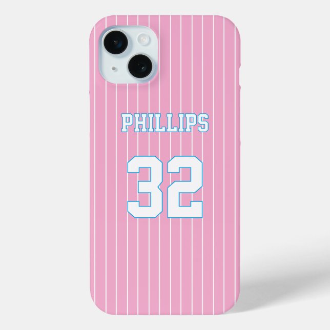 Rosa blaue weiße Softball-Jersey Case-Mate iPhone Hülle (Rückseite)