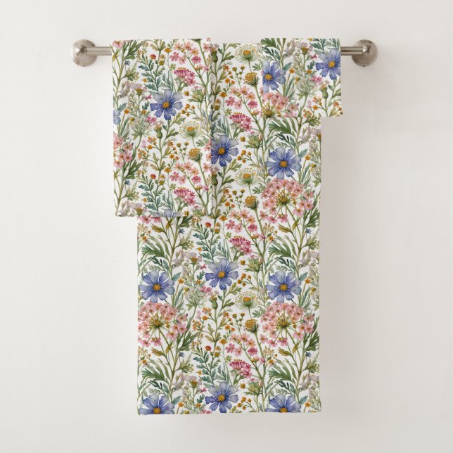 Rosa blaue Wildblumen Badhandtuch Set (Insitu)