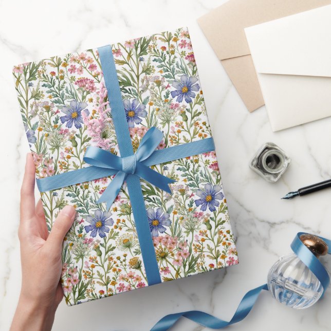 Rosa blaue Wildblumen Brautparty Babydusche Geschenkpapier (Schenken)